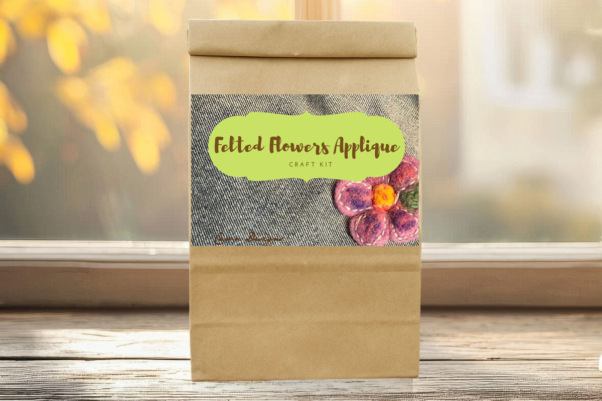 DIY Needle Felting Wool Flower Appliqués Craft Kit by Caron Designs