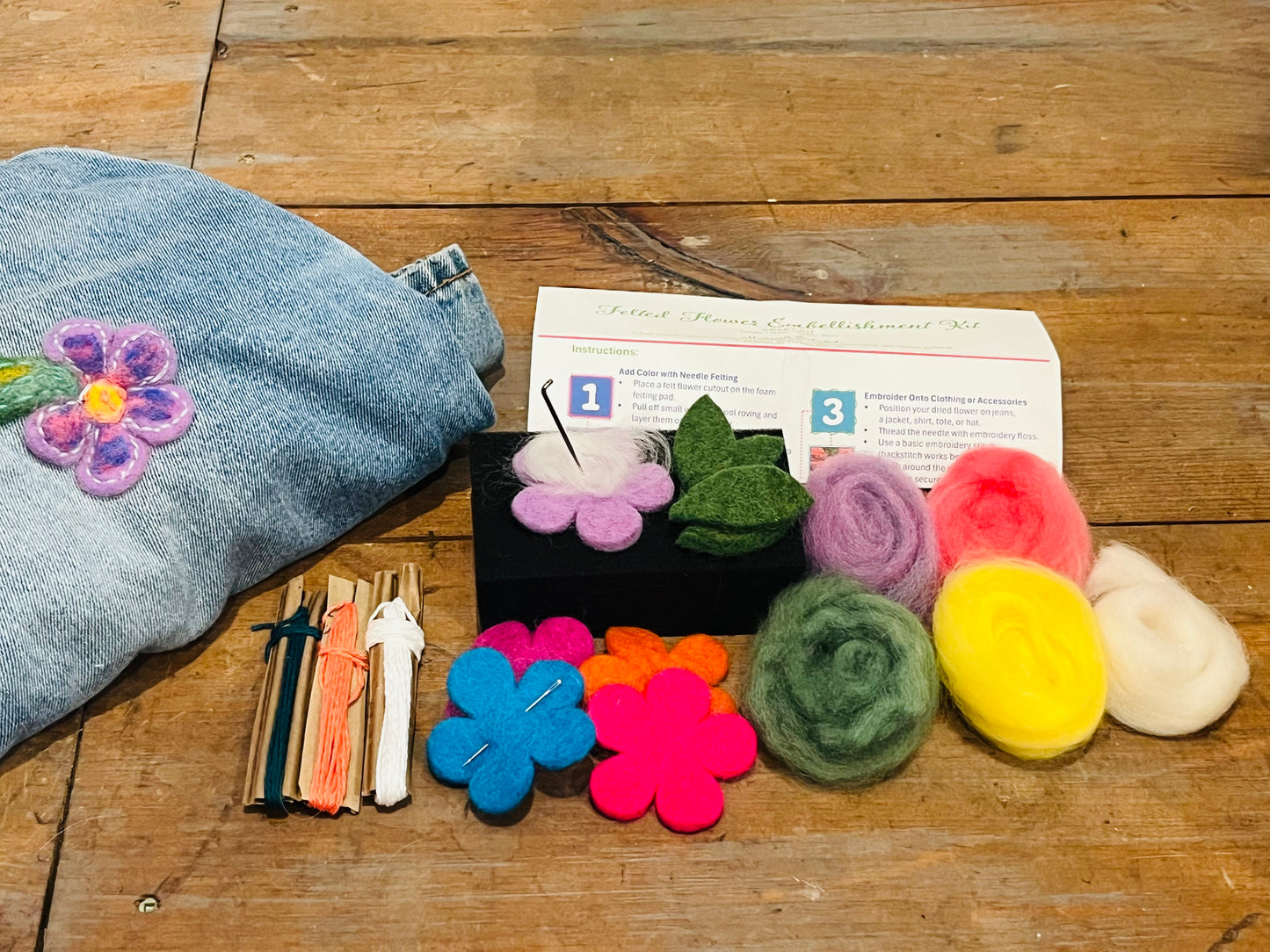 DIY Needle Felting Flower Appliqués Craft Kit