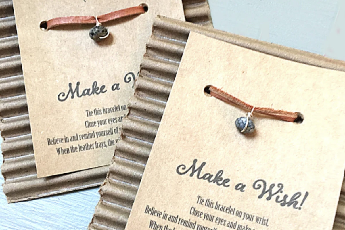 Handmade make a wish bracelet on a keepsake card with inspirational message