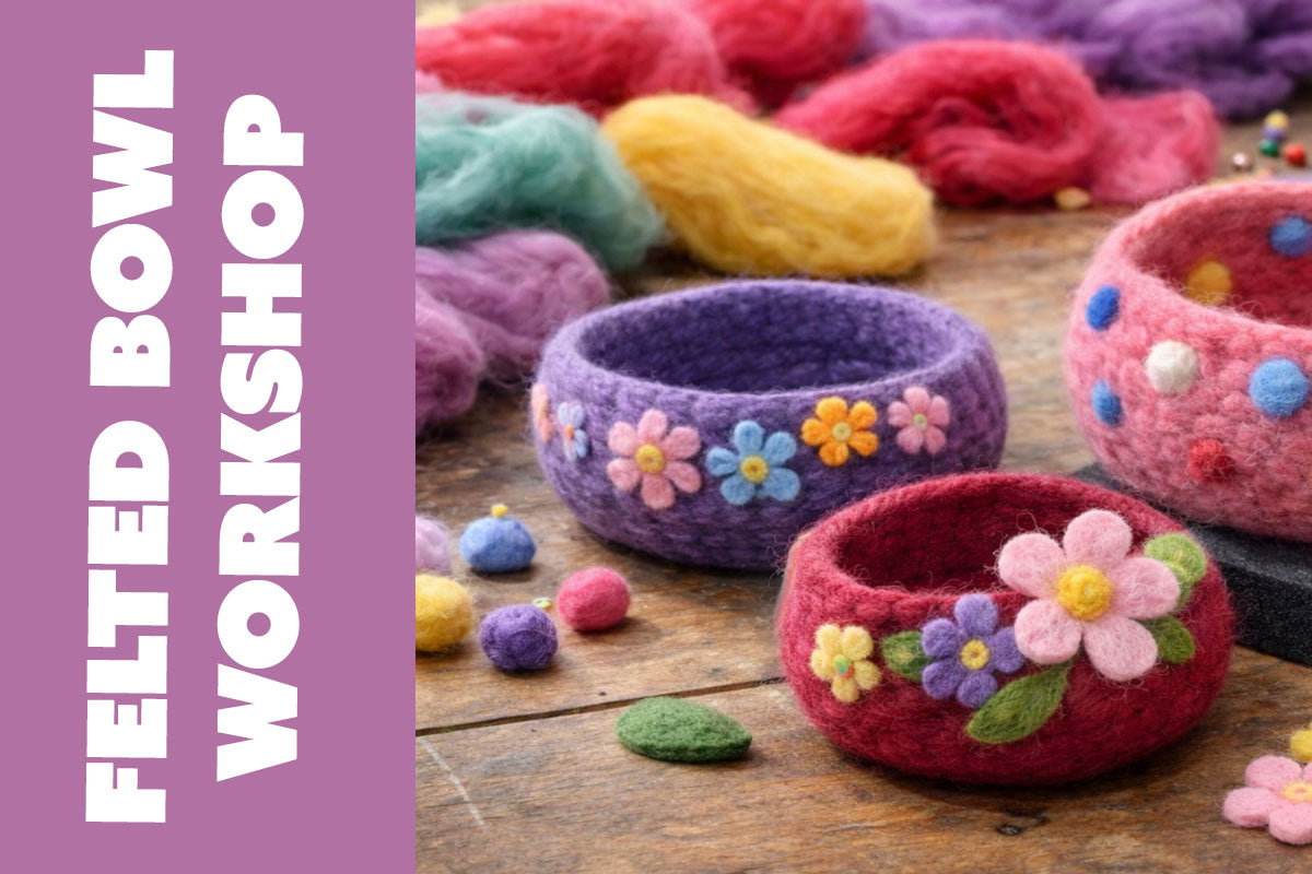 Needle Felting Bowl examples of what you can create in the felted bowl workhop