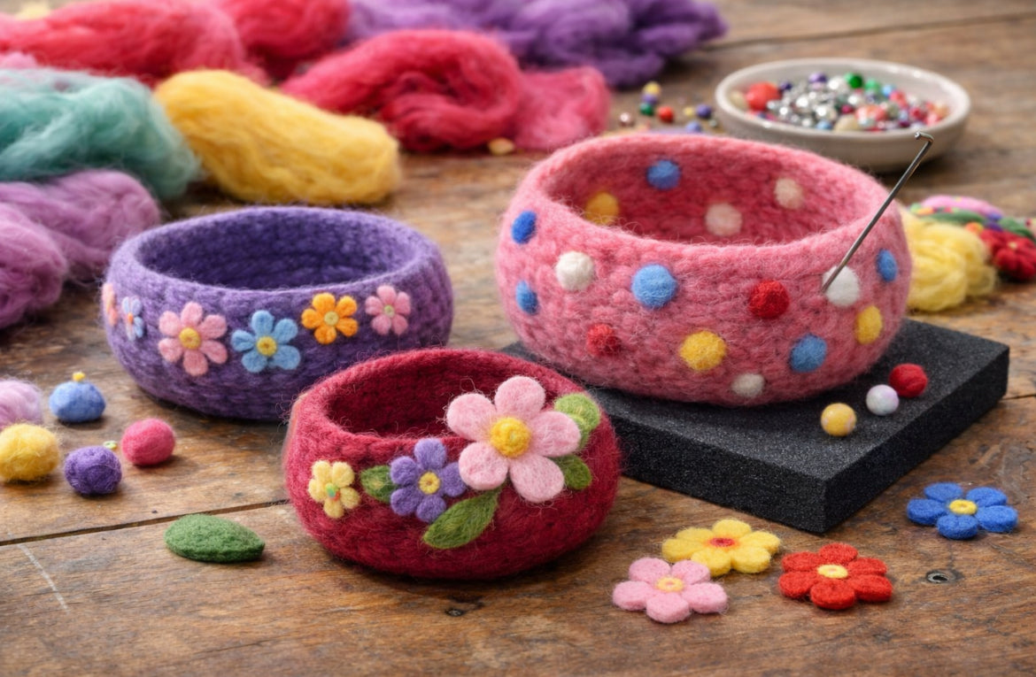 Decorative Needled Felted Wool Bowl