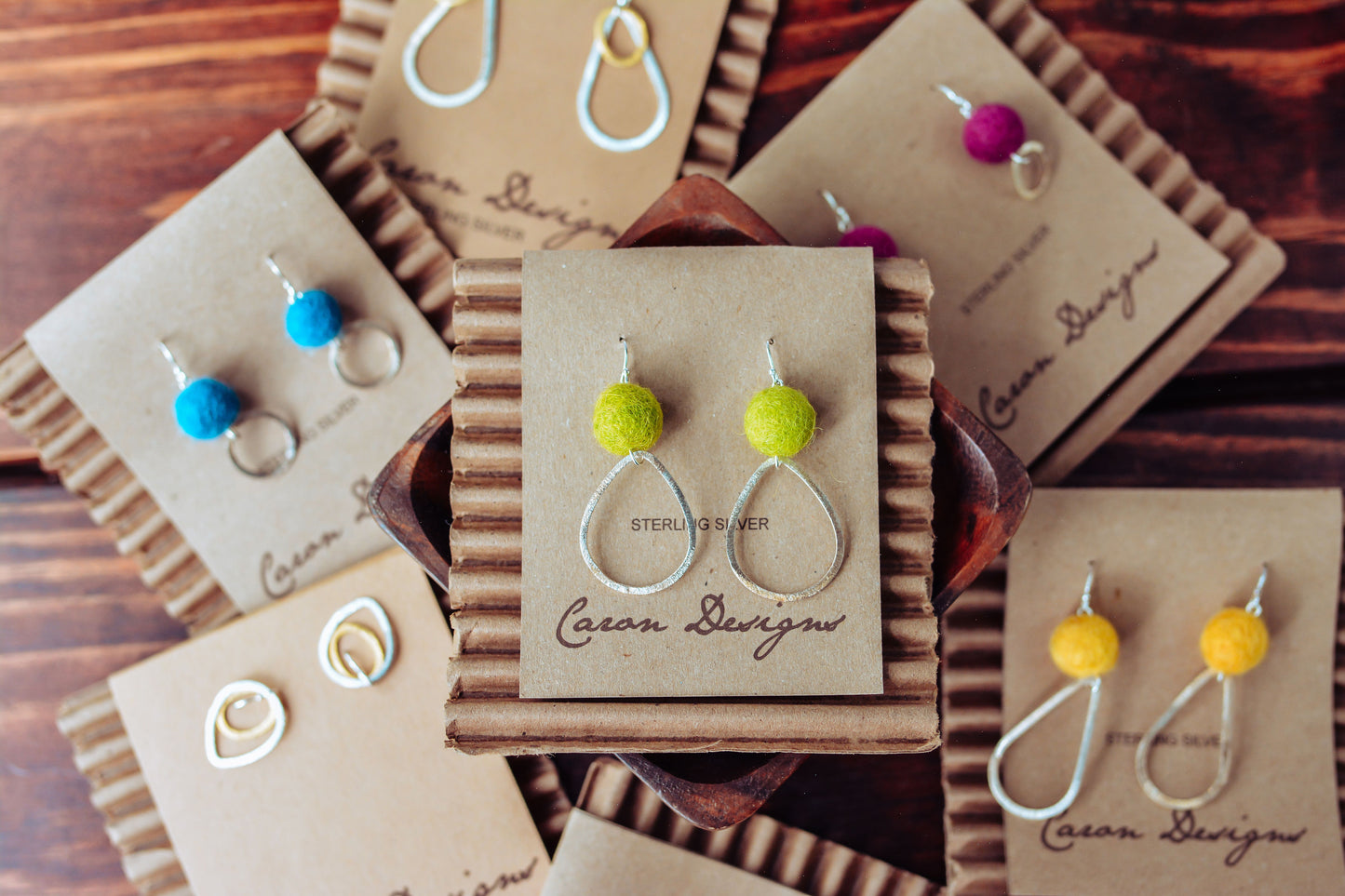 Silver Hoop with Wool Felted Ball Earrings