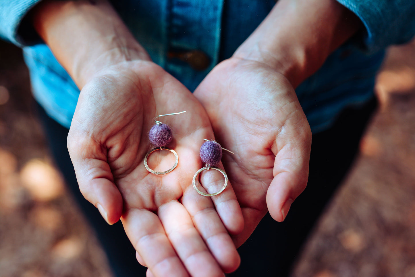 Silver Hoop with Wool Felted Ball Earrings