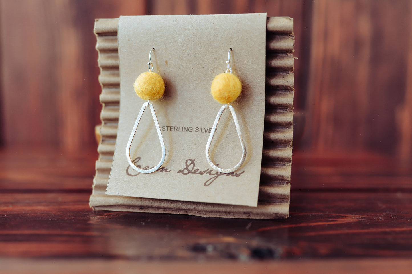 Silver Hoop with Wool Felted Ball Earrings