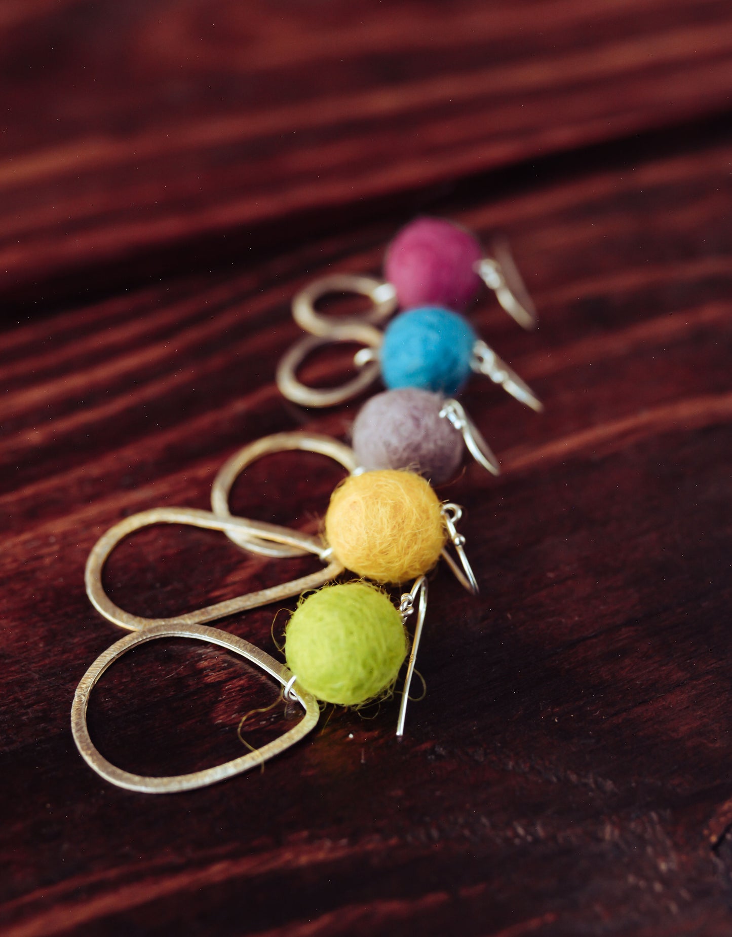 Silver Hoop with Wool Felted Ball Earrings