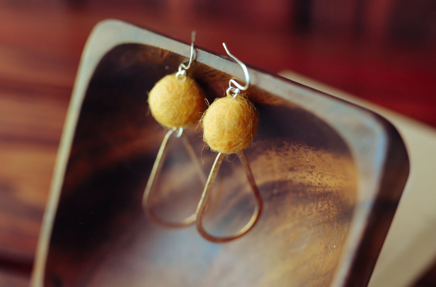 Silver Hoop with Wool Felted Ball Earrings