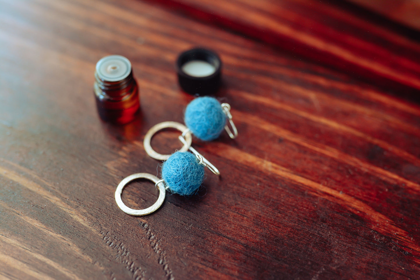 Silver Hoop with Wool Felted Ball Earrings